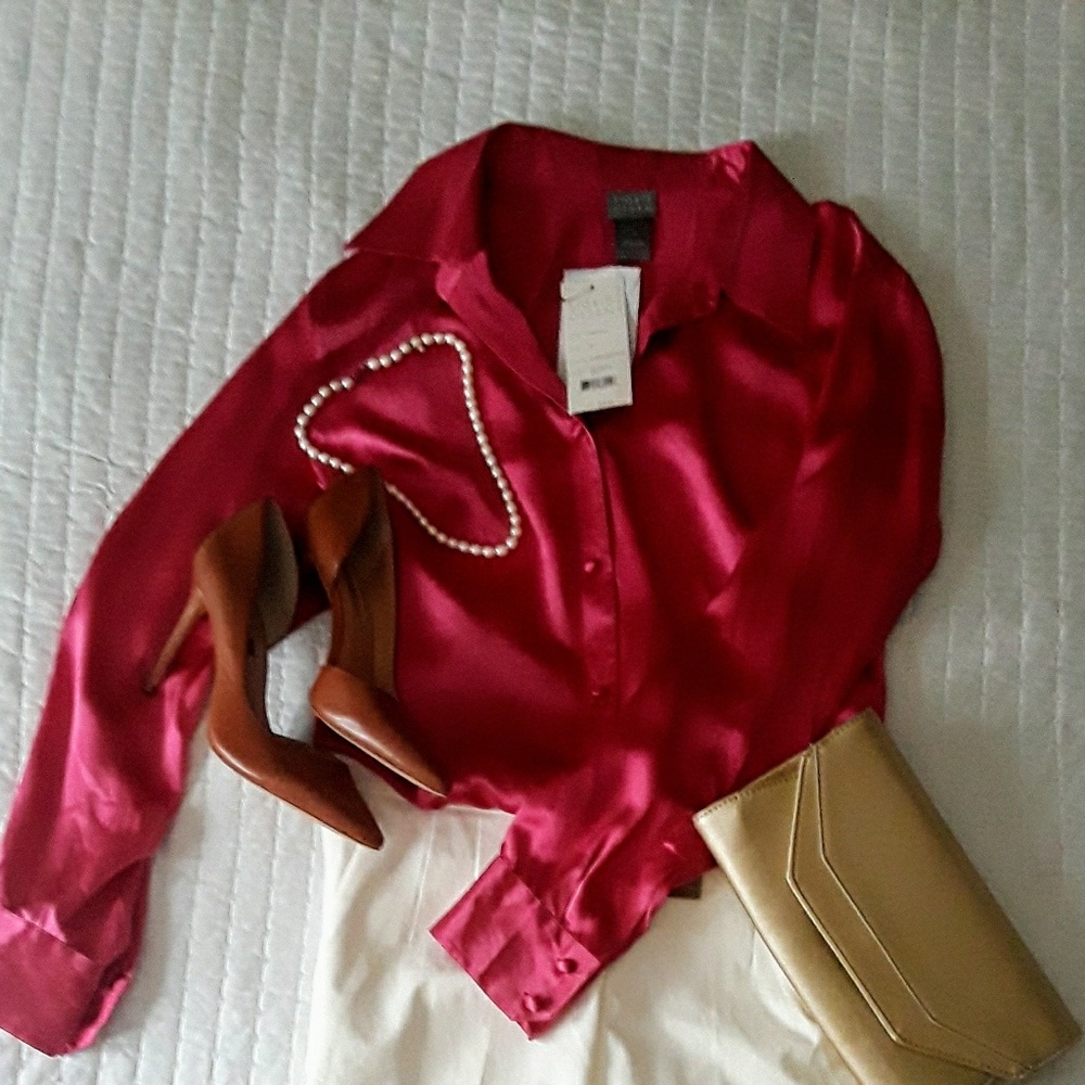 Beautiful jewel pink, silk button down blouse